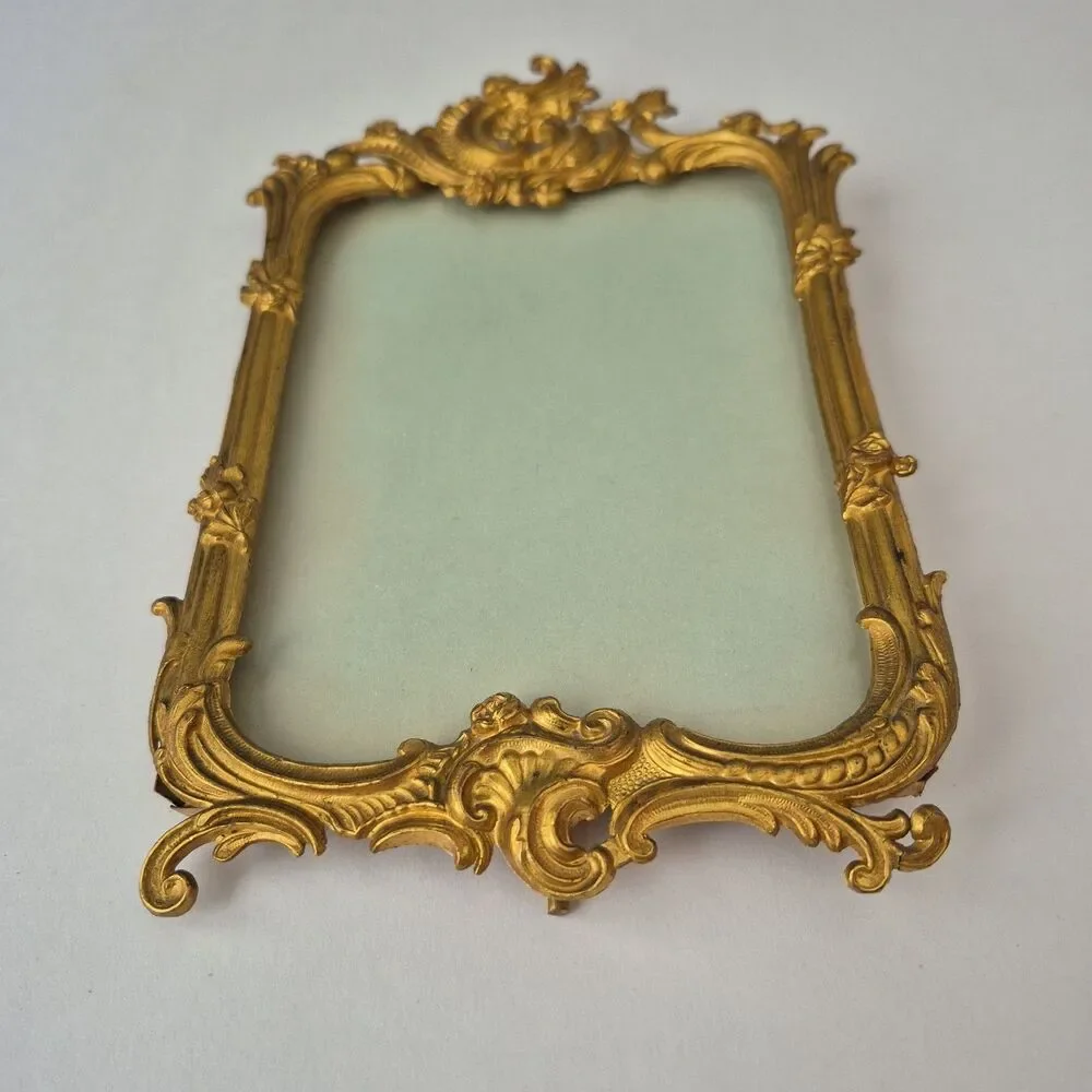 Royal M Mfg Co Gold Brass Ornate Wild Roses Rococo Picture Frame Vintage 1904